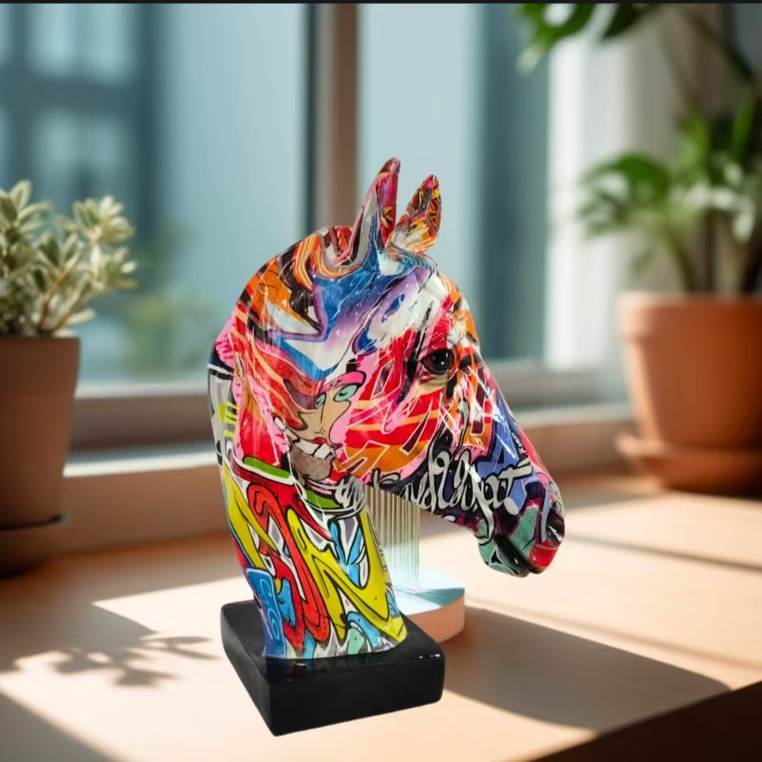 Colorful Colorful Graffiti Horse Head Home Decoration