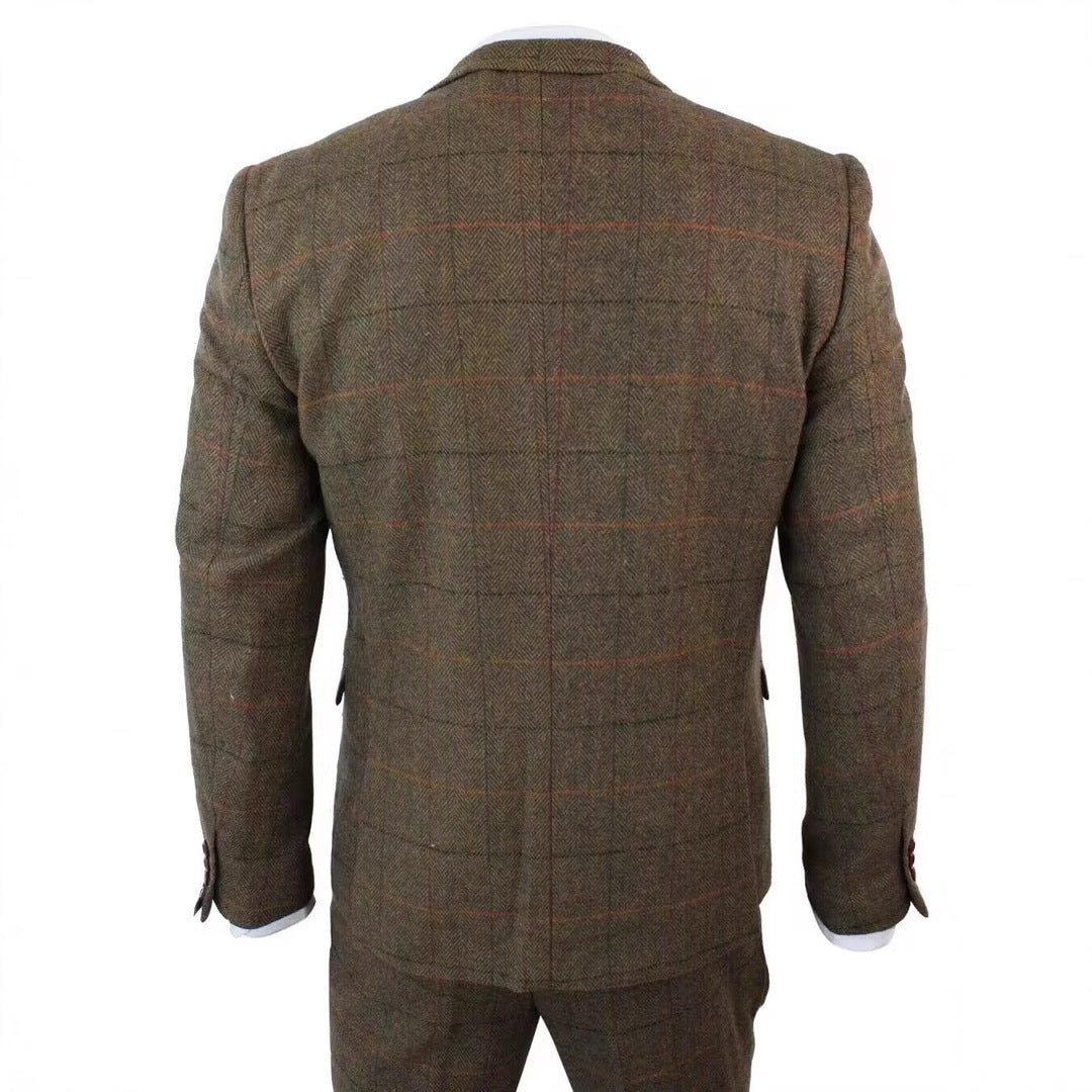 German-style Gentleman's Workplace Wedding Three-piece Brown Plaid Suit