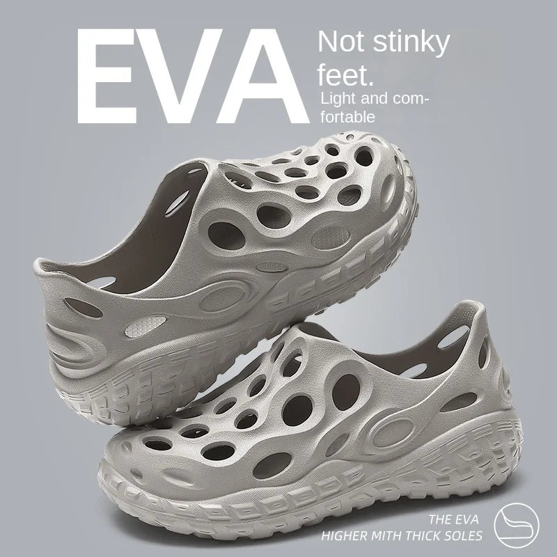 Beach shoes outer wear hollow tire sole men's large size sandals drag summer sports and leisure eva fashion hole shoes