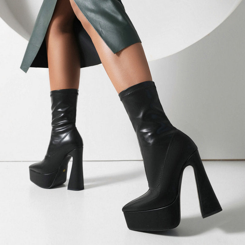 Women's Thick Heel Super High Heel Platform Booties