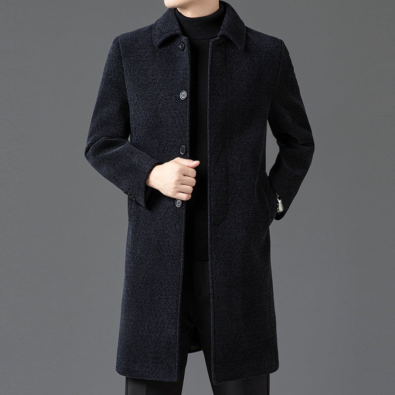 Temperament Lapel With Velvet Men's Woolen Coat