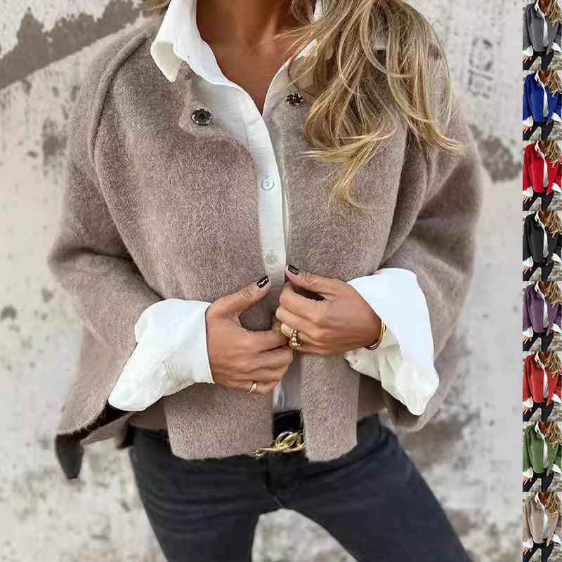 Women's Batwing Sleeve Cardigan Ins Fashion Cropped Jacket Tops Autumn And Winter Loose Short Cashmere Coat