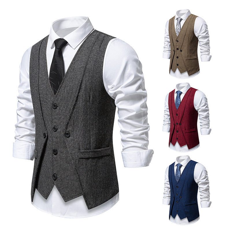 European And American Style Retro Vest Man Host Formal Dress Fake Two-pieces Coats