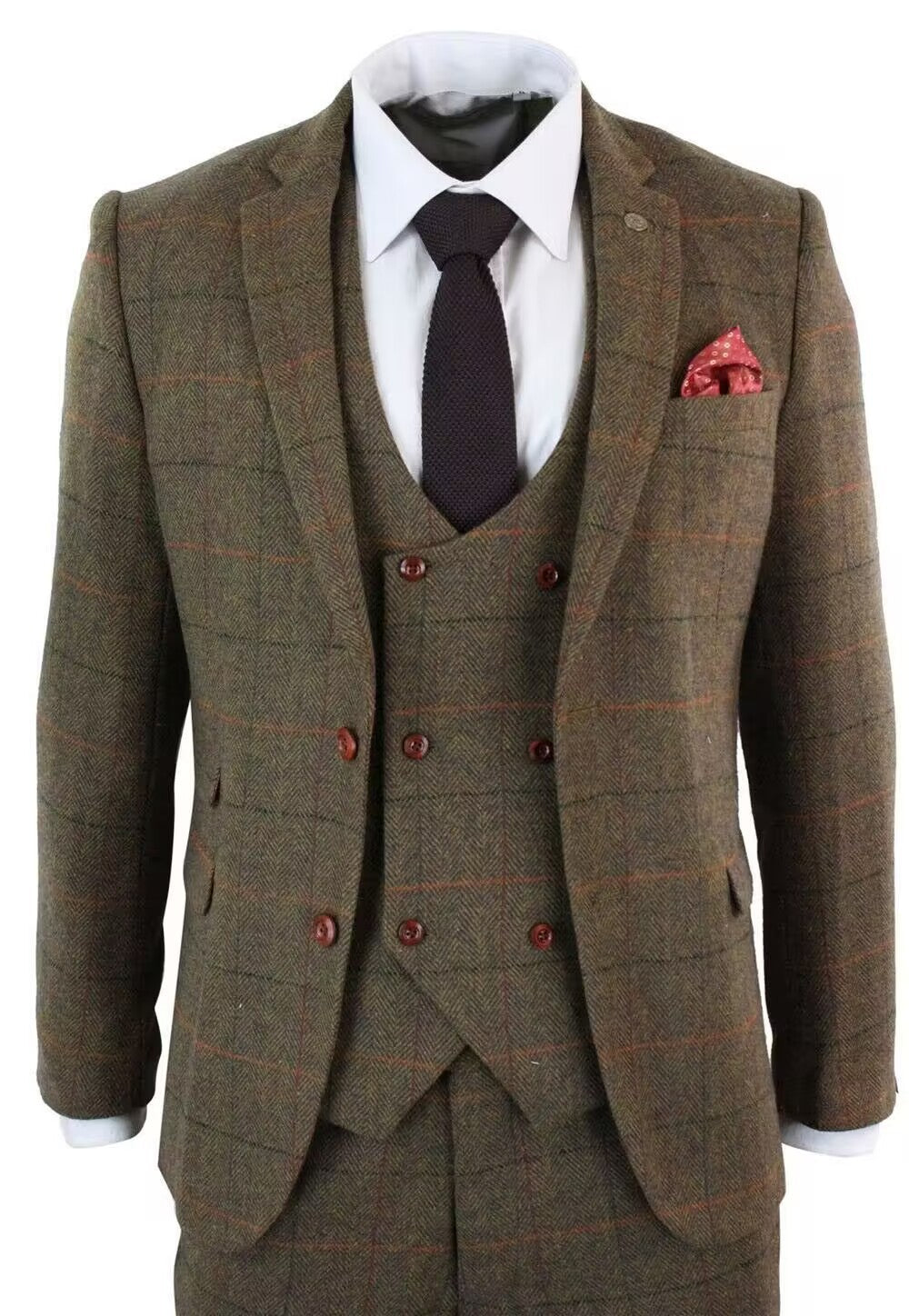 German-style Gentleman's Workplace Wedding Three-piece Brown Plaid Suit