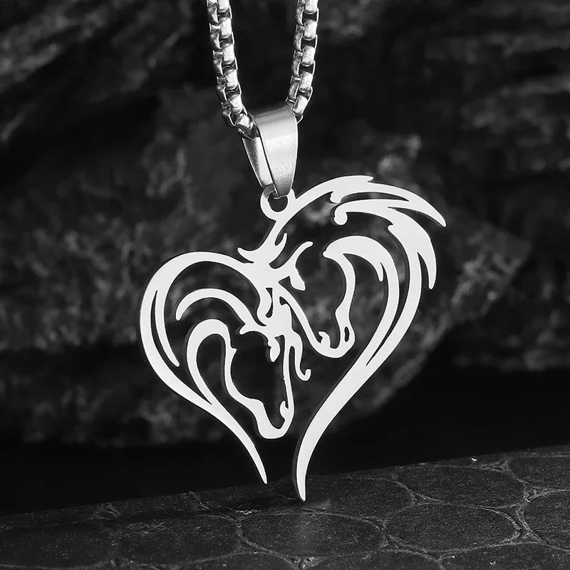 Stainless Steel Hollow Horse Head Animal Pendant Necklace Suitable for Male and Female Couples Hip-Hop Trendy Cool Jewelry