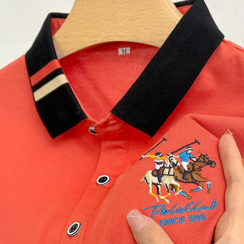Original Design Man T-Shirt Polo Lapel Horse Embroidery British Style Summer Hit Polo Shirt Business Business Versatile Wear Top