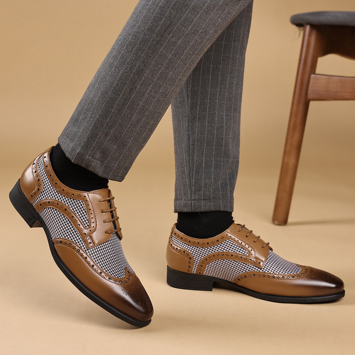 Imitation Houndstooth Men's Shoes Casual Leather Shoes