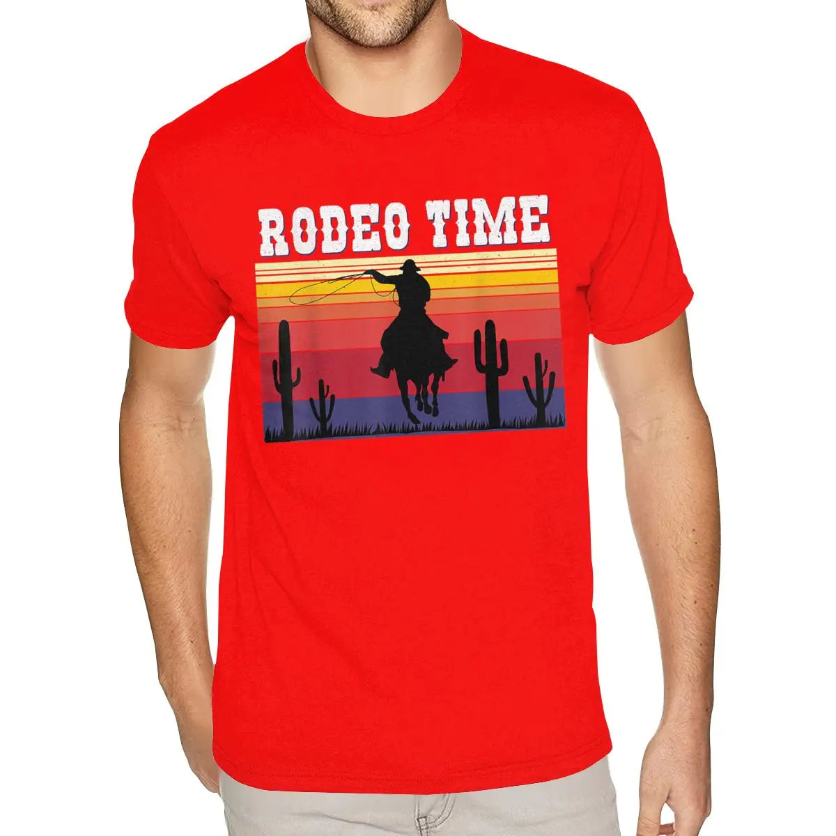 Lovely Rodeo Time Hoodie Cowboy Horse Lasso Retro Sunset Rodeo Time Shirt Men's Graphic Custom Short Sleeved Black O Neck TShirt