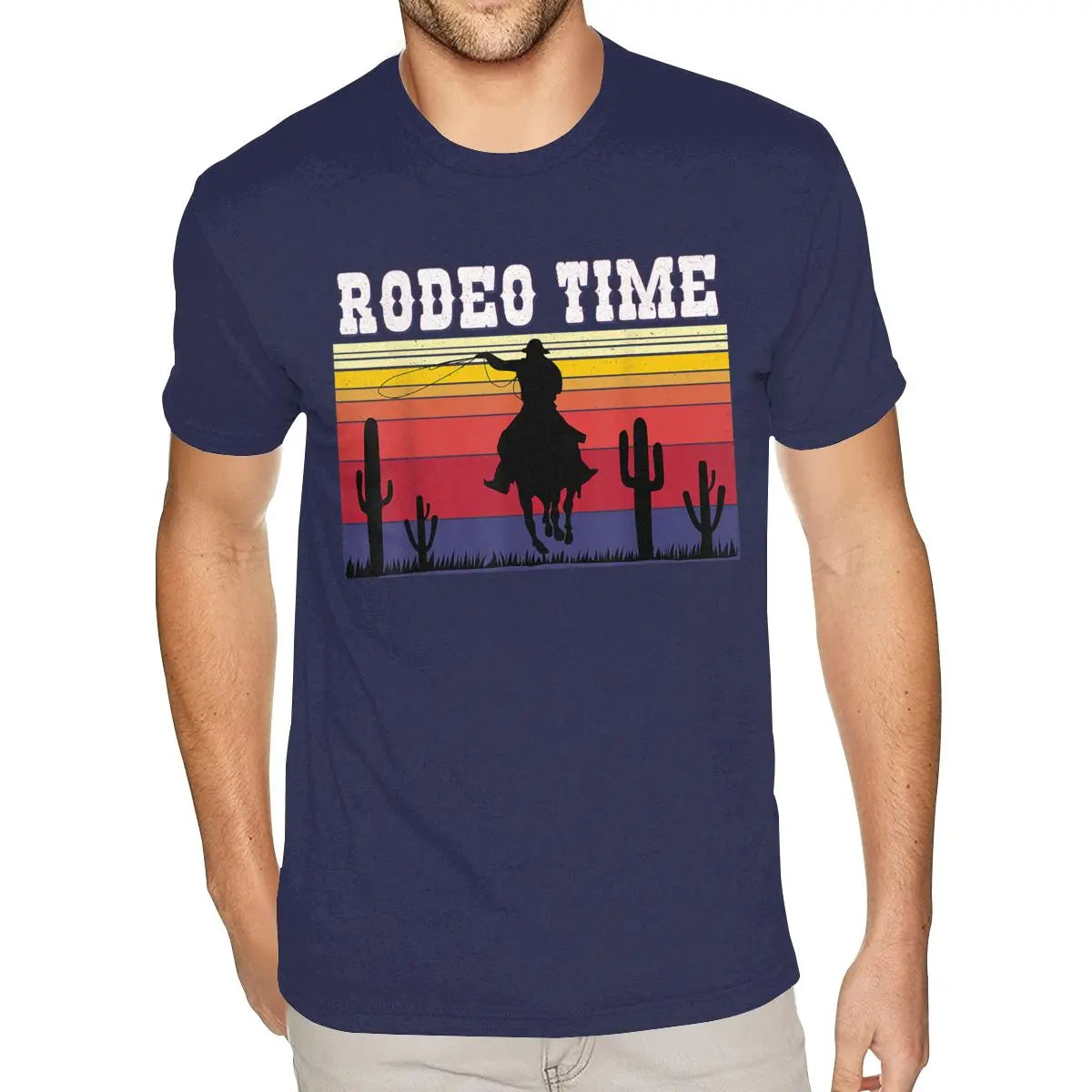 Lovely Rodeo Time Hoodie Cowboy Horse Lasso Retro Sunset Rodeo Time Shirt Men's Graphic Custom Short Sleeved Black O Neck TShirt