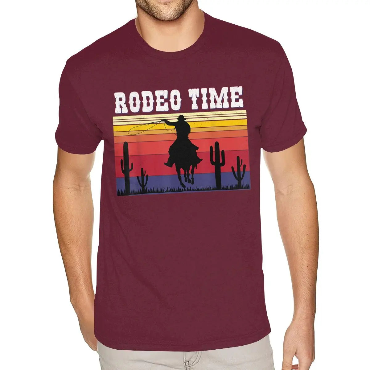 Lovely Rodeo Time Hoodie Cowboy Horse Lasso Retro Sunset Rodeo Time Shirt Men's Graphic Custom Short Sleeved Black O Neck TShirt