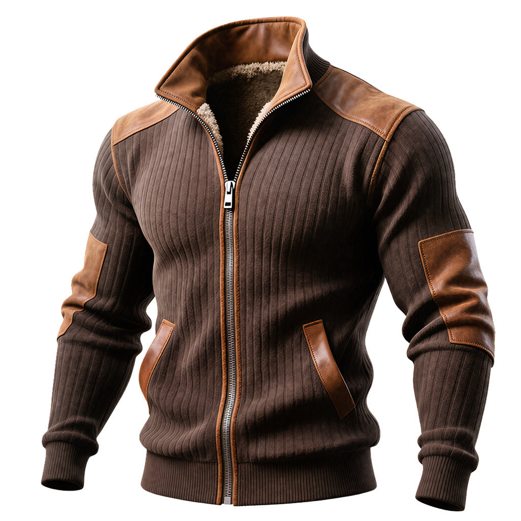 Men's Clothing Velvet Stand Collar Casual Sweatshirt