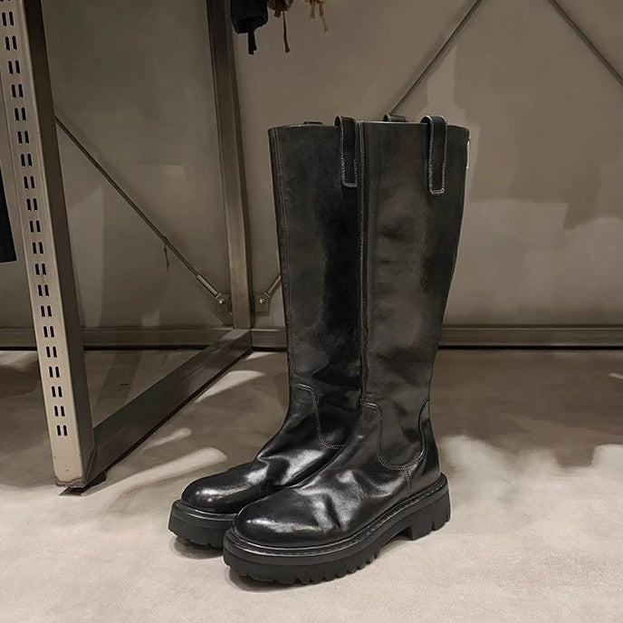 Round Head Thick Bottom Chunky Heel Long Tube Knight Boots