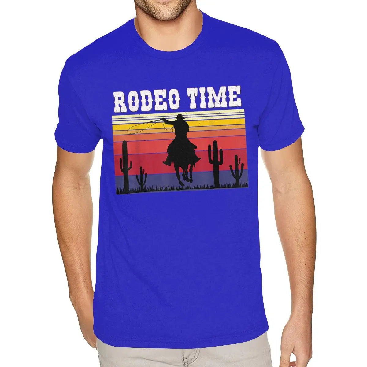 Lovely Rodeo Time Hoodie Cowboy Horse Lasso Retro Sunset Rodeo Time Shirt Men's Graphic Custom Short Sleeved Black O Neck TShirt