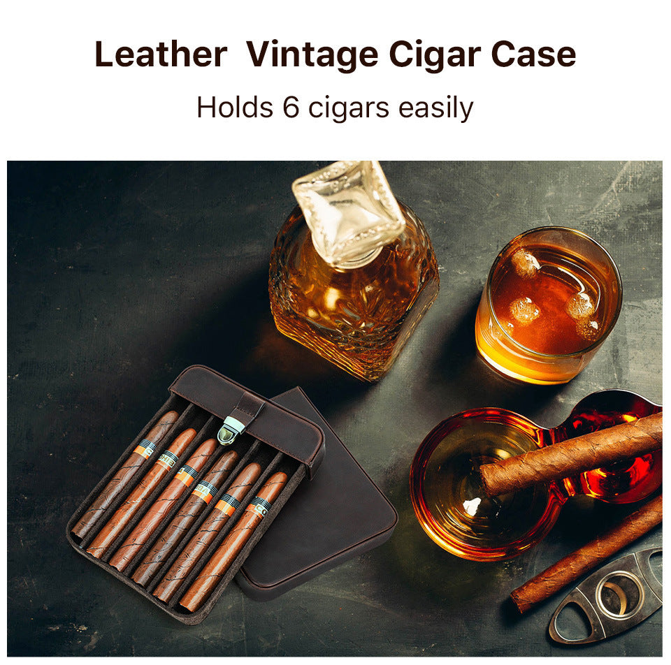 Retro Crazy Horse Leather Cigar Box Handmade 6 Pack
