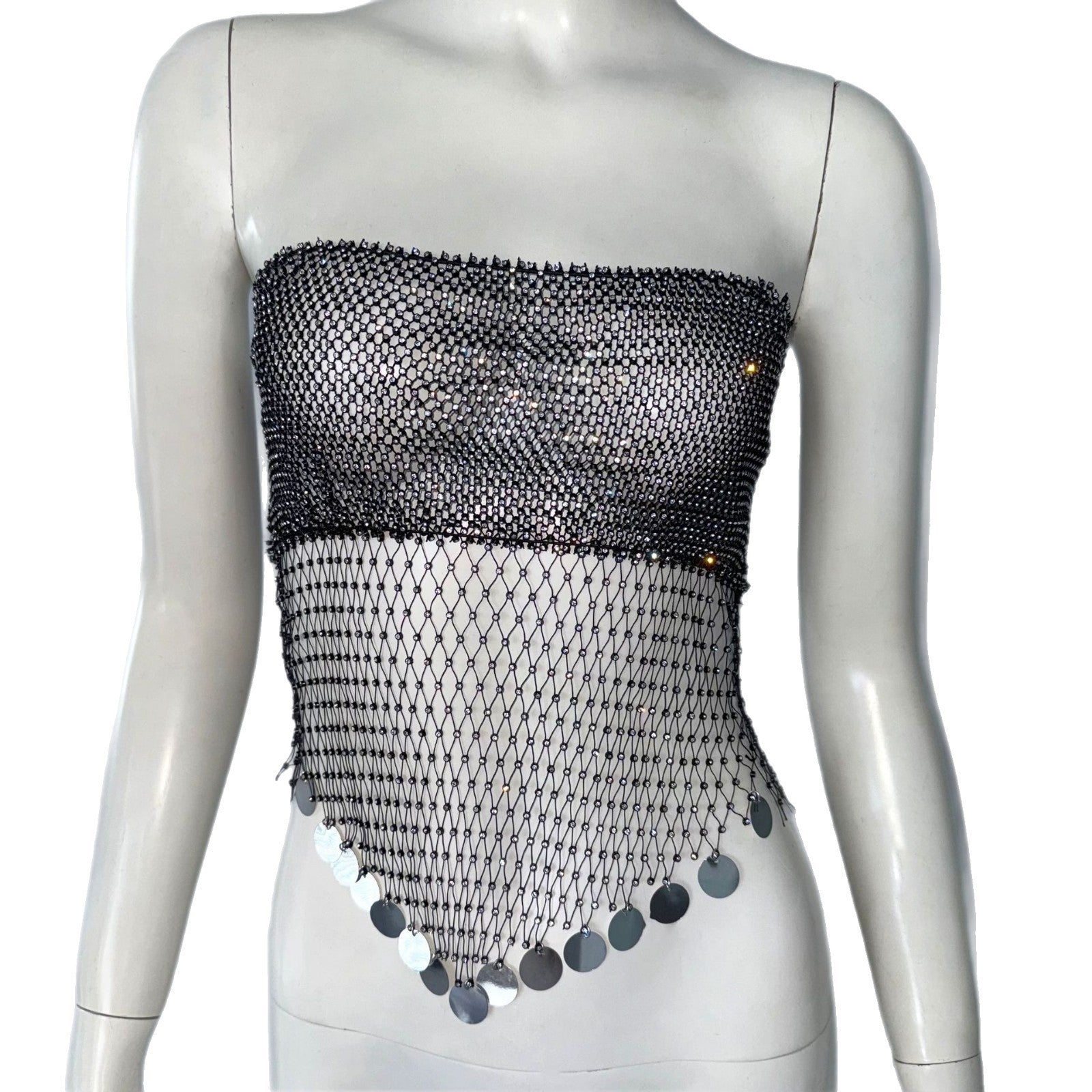 Strap Fishnet Rhinestone Top Tube Top