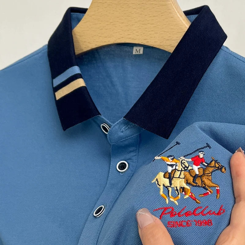 Original Design Man T-Shirt Polo Lapel Horse Embroidery British Style Summer Hit Polo Shirt Business Business Versatile Wear Top