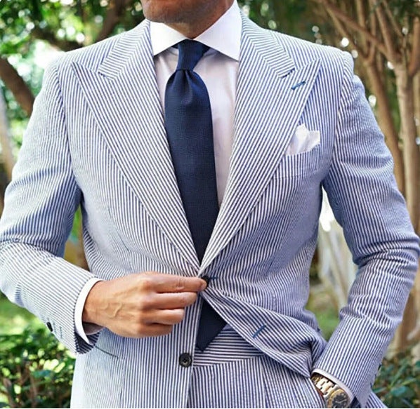 Men's Seersucker Striped Suit Two-piece Suit