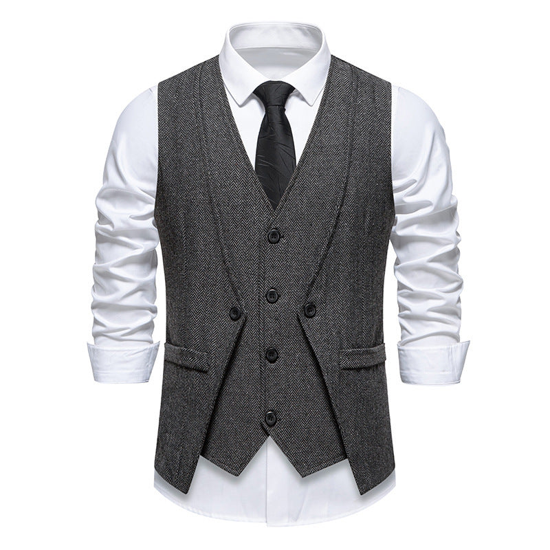 European And American Style Retro Vest Man Host Formal Dress Fake Two-pieces Coats