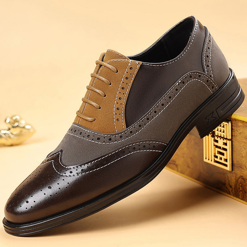 Plus Size Male Brogue Pointed Casual Leather Shoes