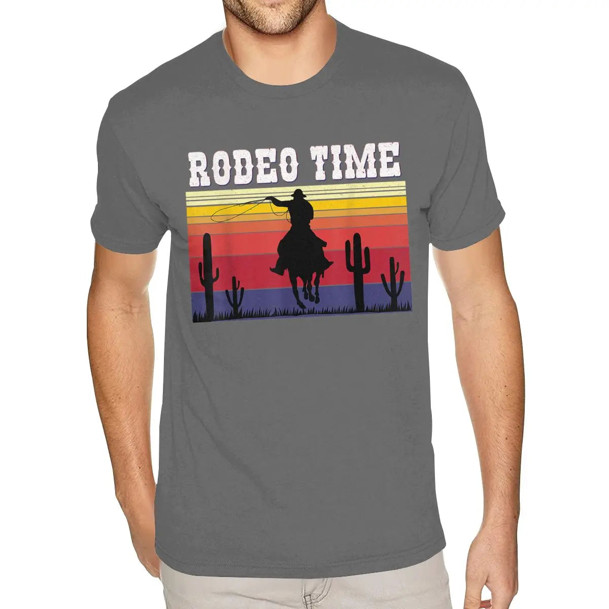 Lovely Rodeo Time Hoodie Cowboy Horse Lasso Retro Sunset Rodeo Time Shirt Men's Graphic Custom Short Sleeved Black O Neck TShirt