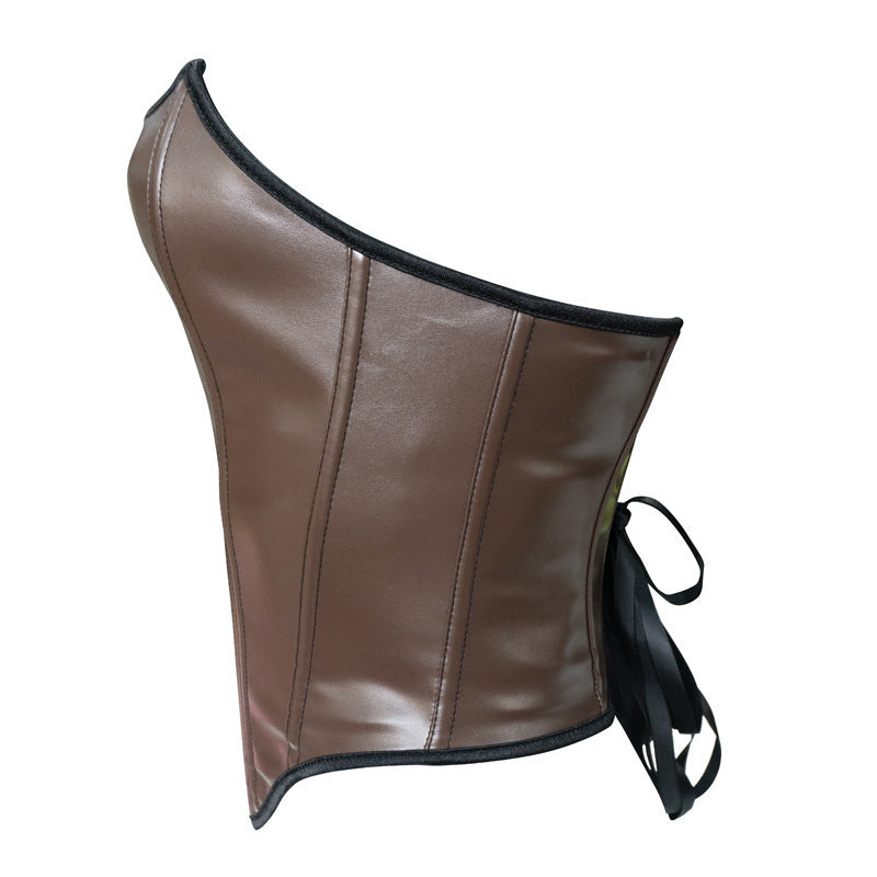Leather Shaping Chest-wrapped Off-shoulder Vest