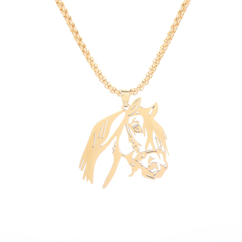Stainless Steel Hollow Horse Head Animal Pendant Necklace Suitable for Male and Female Couples Hip-Hop Trendy Cool Jewelry