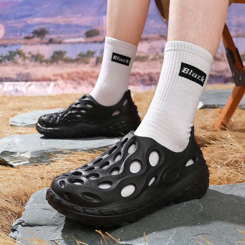 Beach shoes outer wear hollow tire sole men's large size sandals drag summer sports and leisure eva fashion hole shoes