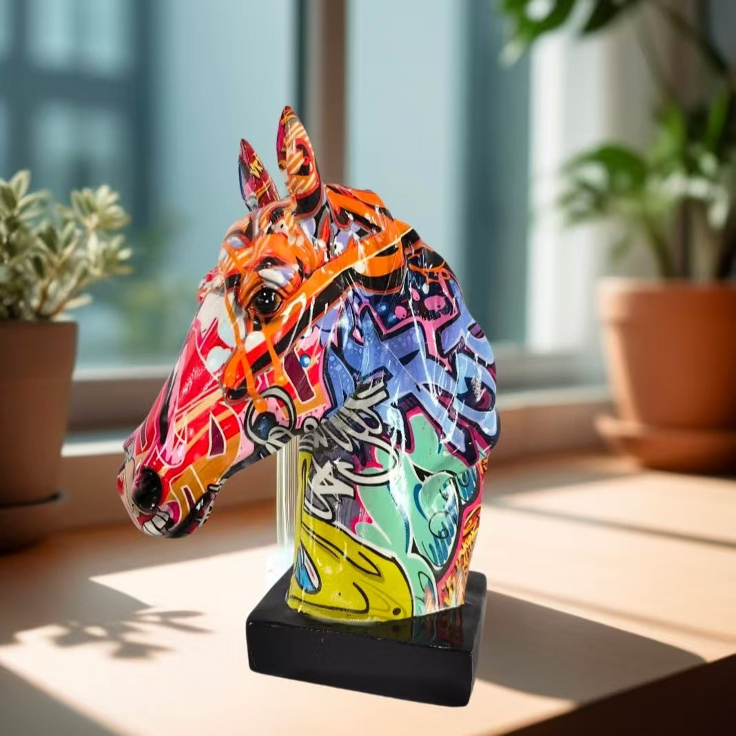 Colorful Colorful Graffiti Horse Head Home Decoration