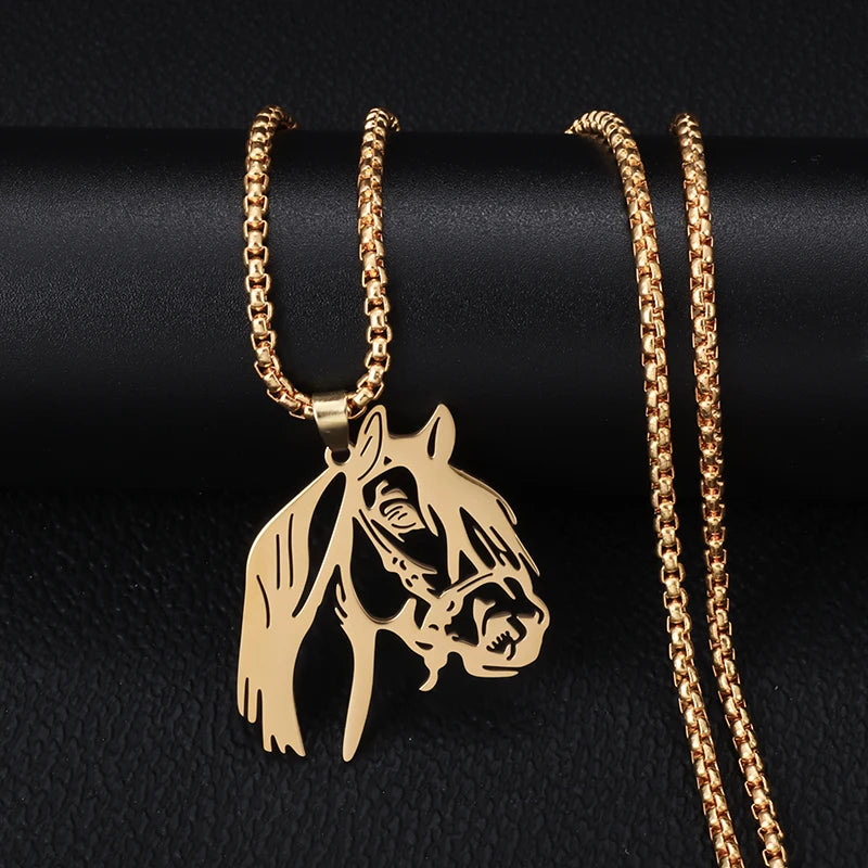 Stainless Steel Hollow Horse Head Animal Pendant Necklace Suitable for Male and Female Couples Hip-Hop Trendy Cool Jewelry