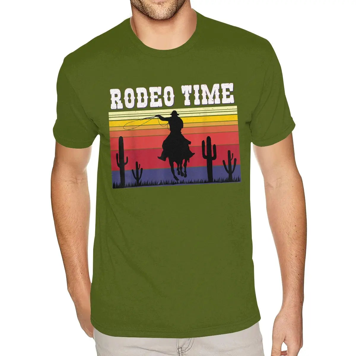 Lovely Rodeo Time Hoodie Cowboy Horse Lasso Retro Sunset Rodeo Time Shirt Men's Graphic Custom Short Sleeved Black O Neck TShirt