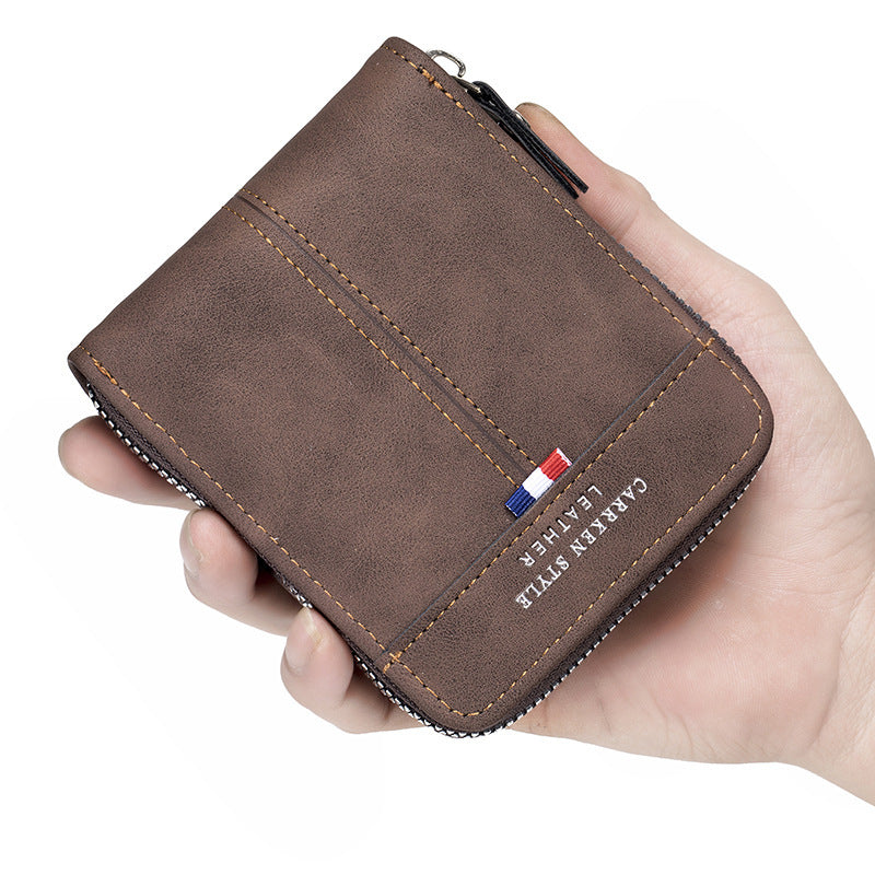 Vintage Two Fold Short Horizontal Zipper Men's Wallet