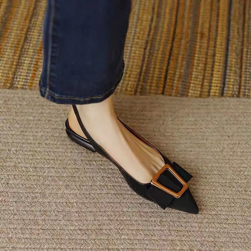 Metal Buckle Back Empty Word Strap Closed Toe Sandals