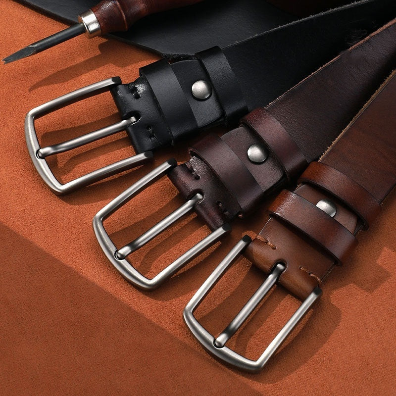 Men's First Layer Leather Alloy Buckle Belt