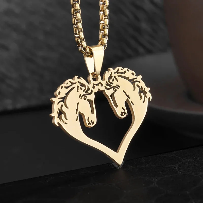 Stainless Steel Hollow Horse Head Animal Pendant Necklace Suitable for Male and Female Couples Hip-Hop Trendy Cool Jewelry