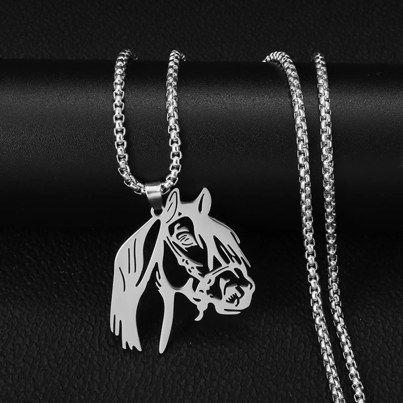 Stainless Steel Hollow Horse Head Animal Pendant Necklace Suitable for Male and Female Couples Hip-Hop Trendy Cool Jewelry