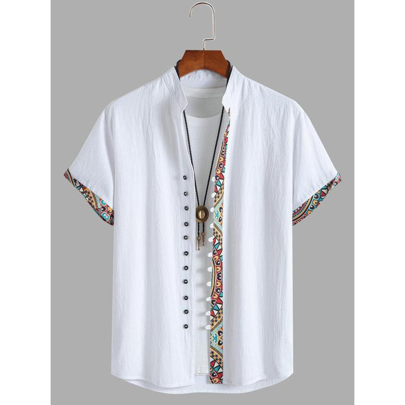 Vintage Print Short Sleeve Men's Shirt