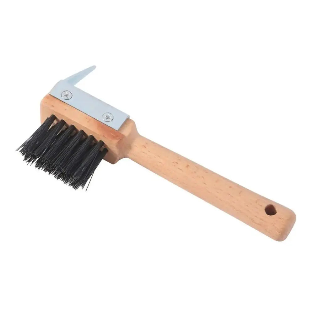 Wooden Handle Horses Hoof Pick Grooming Brush Farming Tools Hoof Cleaning Brush Stainless Steel Trimming Horses Grooming Pick