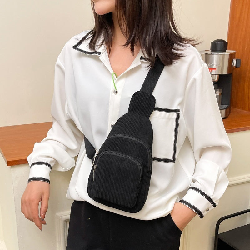 Flannel Corduroy Casual Simple Large Capacity Cross-body Shoulder Chest Bag