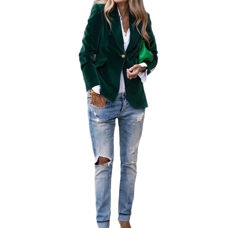 Velvet Lapel Casual Suit Business Fashion Slim Single-breasted Jacket Outwear Clothing For Women