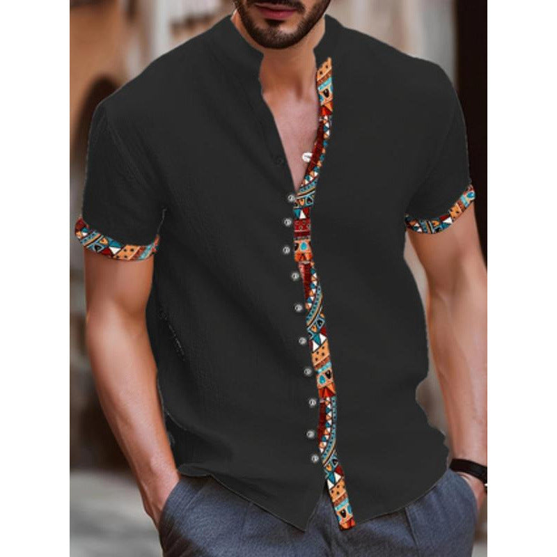 Vintage Print Short Sleeve Men's Shirt