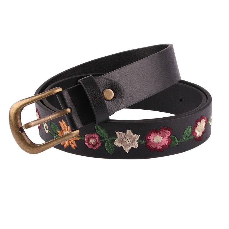 Embroidered Flower Decoration Women's Belt Vintage