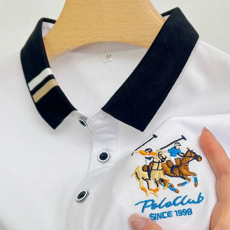 Original Design Man T-Shirt Polo Lapel Horse Embroidery British Style Summer Hit Polo Shirt Business Business Versatile Wear Top