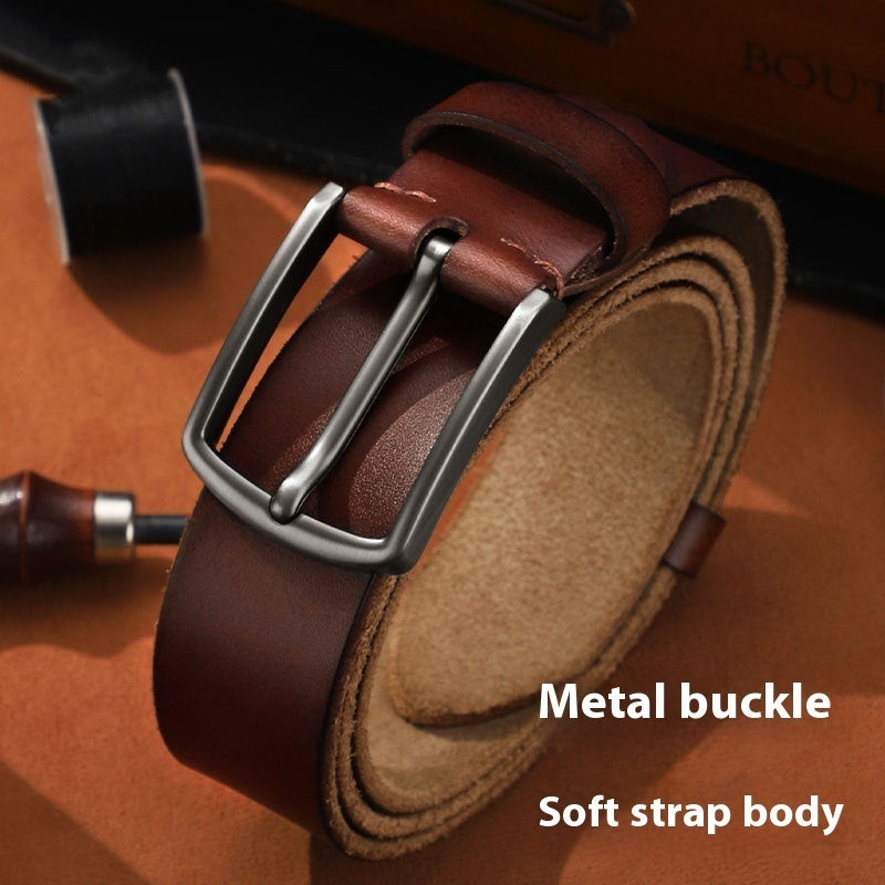 Men's First Layer Leather Alloy Buckle Belt