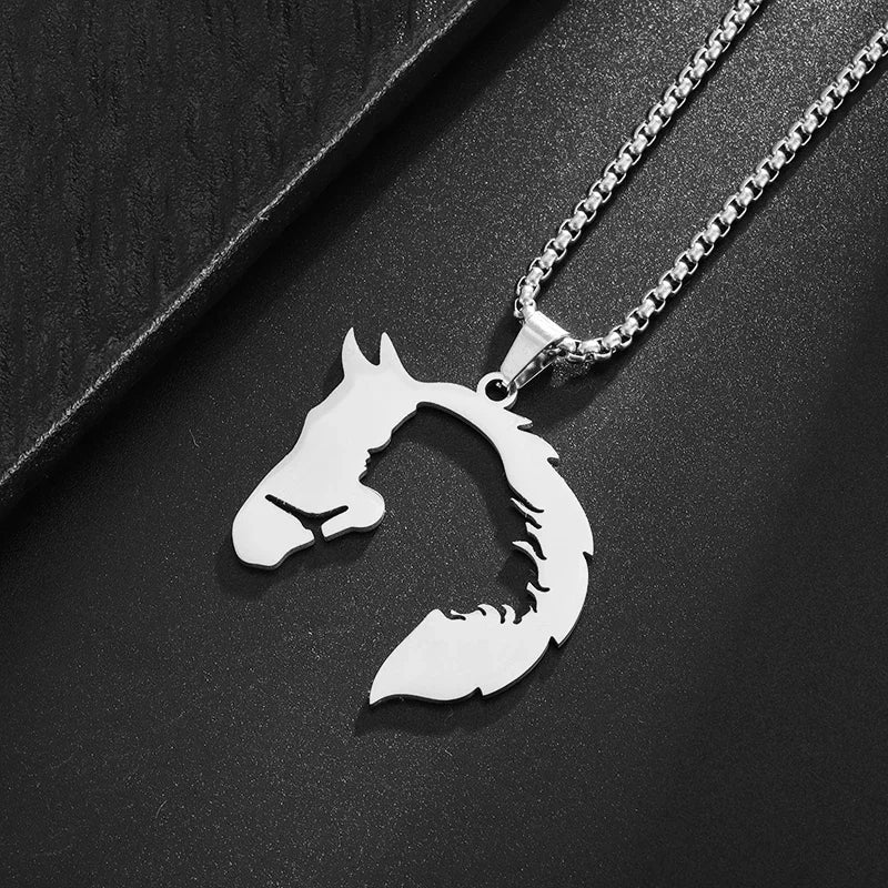 Stainless Steel Hollow Horse Head Animal Pendant Necklace Suitable for Male and Female Couples Hip-Hop Trendy Cool Jewelry