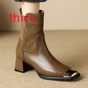 Slimming Martin Boots High Heel Maillard Leather Boots
