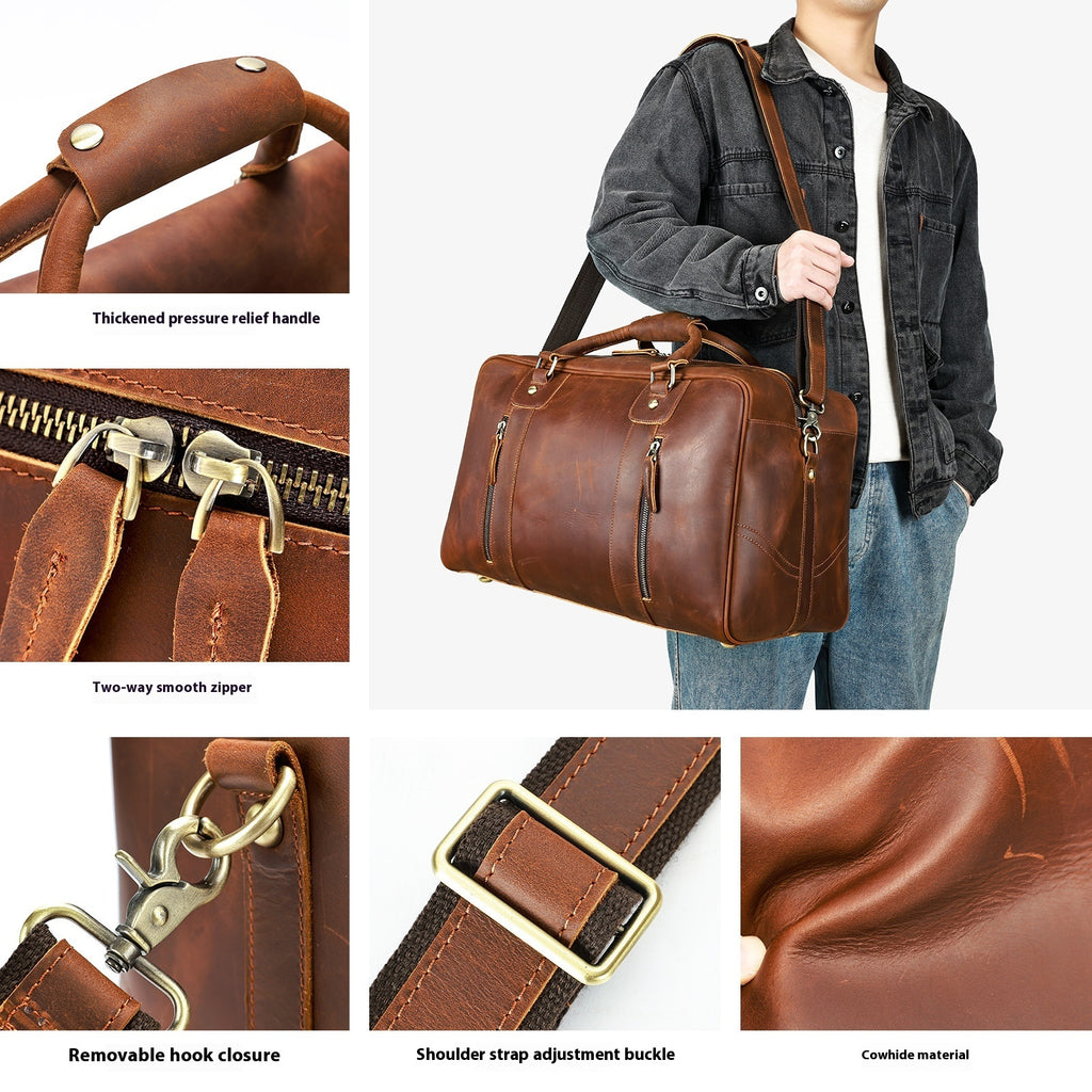 Retro Short-distance Travel Bag Genuine Leather Men