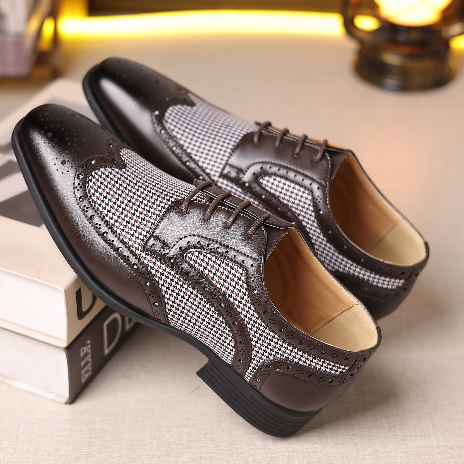 Imitation Houndstooth Men's Shoes Casual Leather Shoes