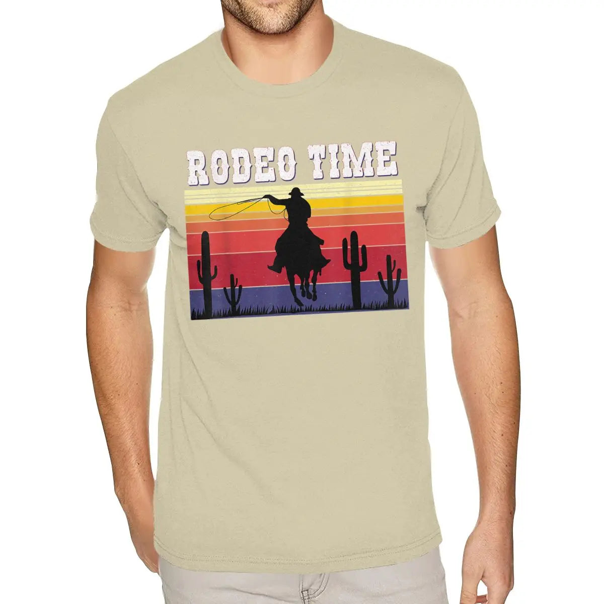 Lovely Rodeo Time Hoodie Cowboy Horse Lasso Retro Sunset Rodeo Time Shirt Men's Graphic Custom Short Sleeved Black O Neck TShirt
