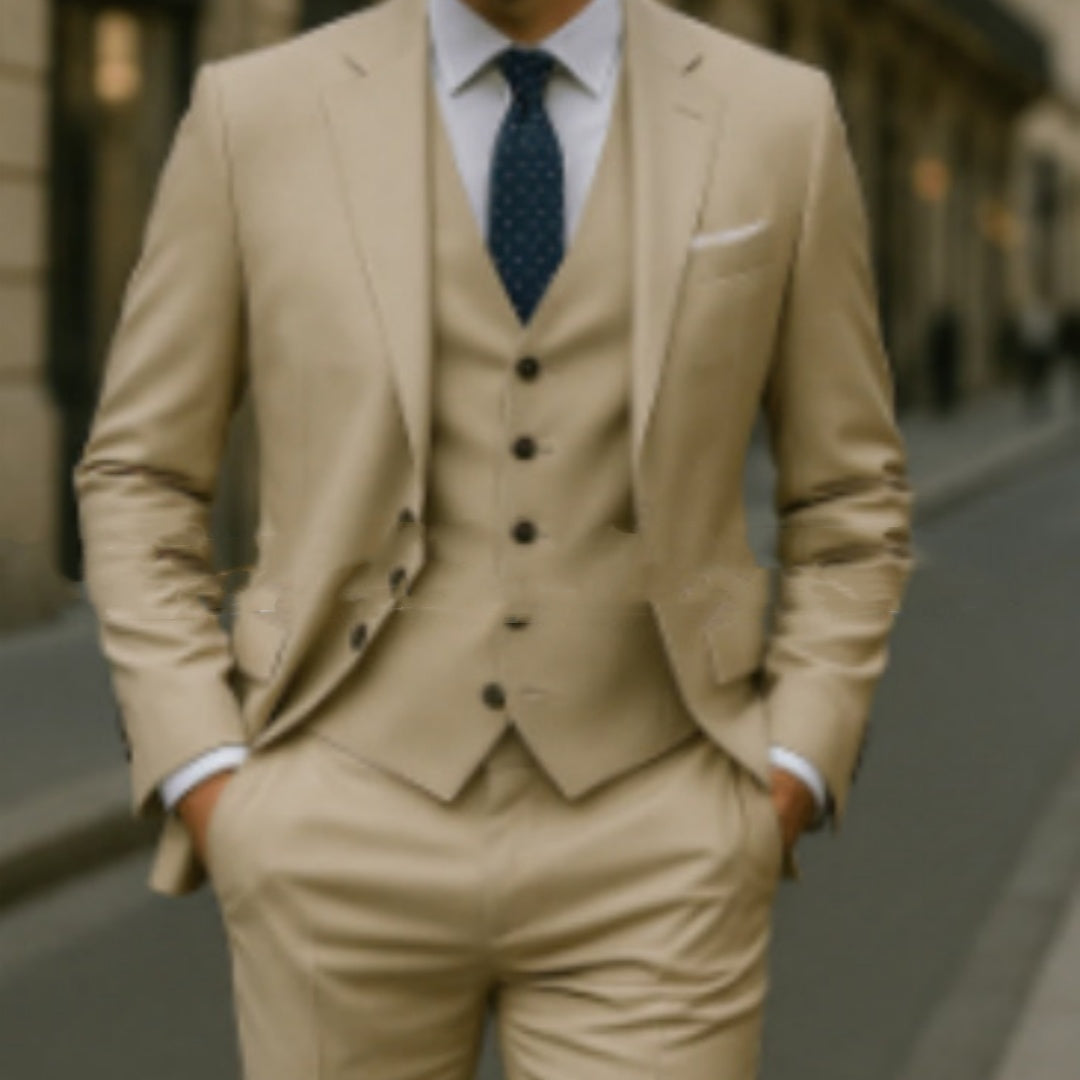 Men's Pure Color Casual Versatile Suit Three-piece Suit