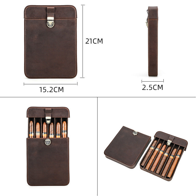 Retro Crazy Horse Leather Cigar Box Handmade 6 Pack